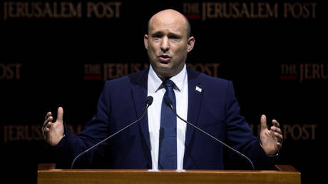 FILE PHOTO: Israeli Prime Minister Naftali Bennett is shown speaking at an October 2021 conference in Jerusalem.