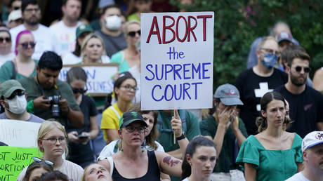 Demonstrators gather at the federal courthouse in Austin, Texas following the Supreme Court's decision to overturn Roe v. Wade, June 24, 2022