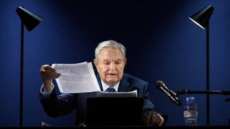 Hungarian-born US investor and philanthropist George Soros addresses the assembly on the sidelines of the World Economic Forum (WEF) annual meeting in Davos, May 24, 2022