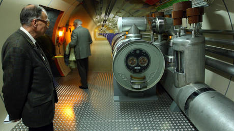 FILE PHOTO. A model of the Large Hadron Collider (LHC) tunnel is seen in the CERN (European Organization For Nuclear Research) visitors' center in Geneva-Meyrin, Switzerland.