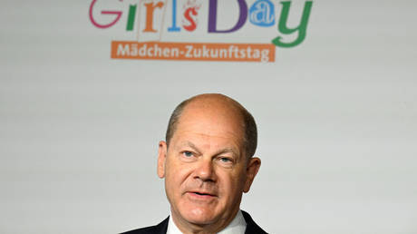 FILE PHOTO: German Chancellor Olaf Scholz gives a speech on April 27, 2022 in Berlin to open this year's Girls' Day event