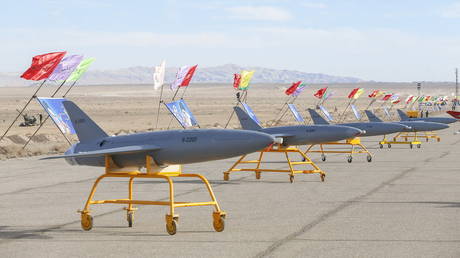 FILE PHOTO. Unmanned aerial vehicles (UAV) drill held by Iranian army in Semnan, Iran.