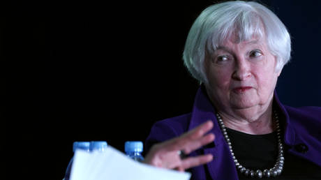 US Treasury Secretary Janet Yellen is shown speaking at a conference last month in Washington.