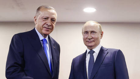 Turkish President Recep Tayyip Erdogan and Russian President Vladimir Putin meet in Tehran, Iran, July 19, 2022.