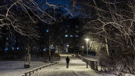 A walking man is pictured after snowfall in Berlin, Germany. © Florian Gaertner / Photothek via Getty Images