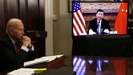 File photo: US President Joe Biden participates in a virtual meeting with Chinese President Xi Jinping, November 15, 2021