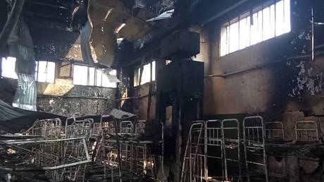 A pre-trial detention center damaged by shelling near the settlement of Yelenovka, Donetsk People's Republic, July 29, 2022.