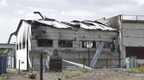 In this photo taken from video a view of a destroyed barrack at a prison in Olenivka, in an area controlled by Russian-backed separatist forces, eastern Ukraine, Friday, July 29, 2022.