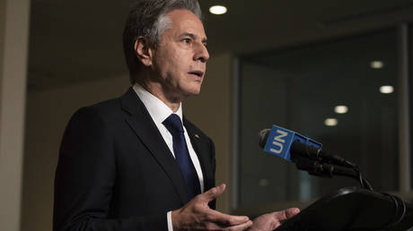 Secretary of State Antony J. Blinken makes remarks after addressing the 2022 Nuclear Non-Proliferation Treaty (NPT) review conference at United Nations Headquarters, Monday, Aug. 1, 2022