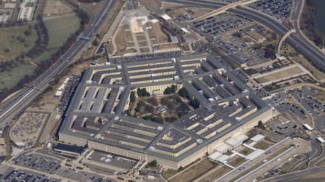 FILE PHOTO: The Pentagon is seen from Air Force One as it flies over Washington, DC, March 2, 2022.