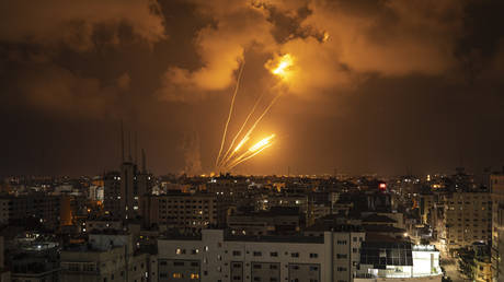 Rockets fired by Palestinian militants toward Israel, in Gaza City, August 6, 2022