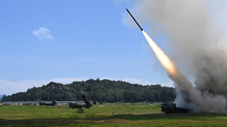 Projectile is launched from an unspecified location in China during long-range live-fire drills by the army of the Eastern Theater Command of the Chinese People's Liberation Army, Thursday, Aug. 4, 2022.
