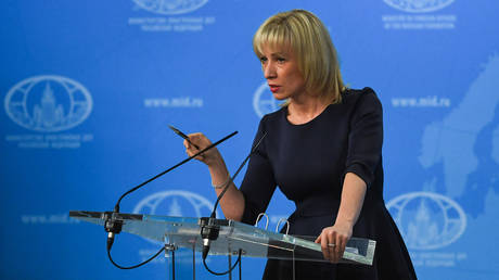 Russian Foreign Ministry spokeswoman Maria Zakharova speaks to the media in Moscow. © AFP / Yuri Kadoblov