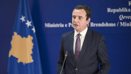 FILE PHPOTO. Albin Kurti during a press conference. ©Kosovo PM ministry Handout via Getty Images