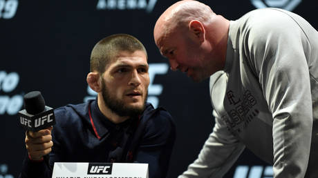 Not my GOAT: Khabib and UFC boss Dana White. © Jeff Bottari / Zuffa LLC via Getty Images