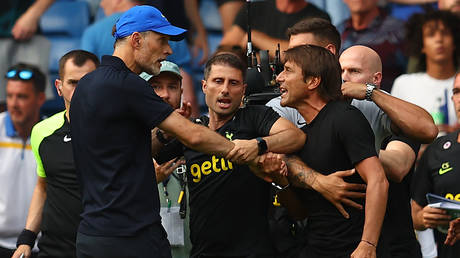 Tempers flared between Chelsea boss Tuchel and Spurs counterpart Conte. © Chris Brunskill / Fantasista / Getty Images