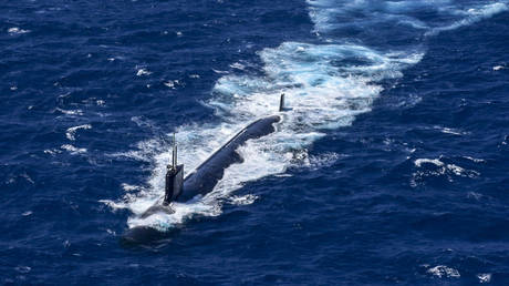 FILE PHOTO: A US nuclear submarine during a military exercise off the coast of Cartagena, Colombia, February 2022. © Colombian National Navy / AFP
