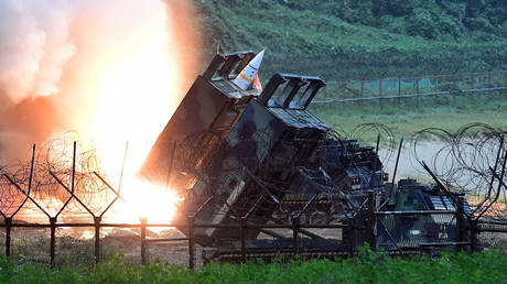 FILE PHOTO. US Army Tactical Missile System (ATACMS) firing during a drill in South Korea. ©South Korean Defense Ministry via Getty Images