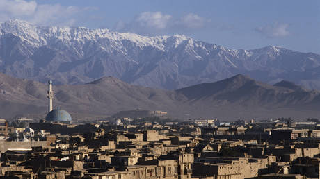 Snow capped mountains of the Hindu Kush range surround the Afghan capitol of Kabul. © Patrick ROBERT / Sygma via Getty Images