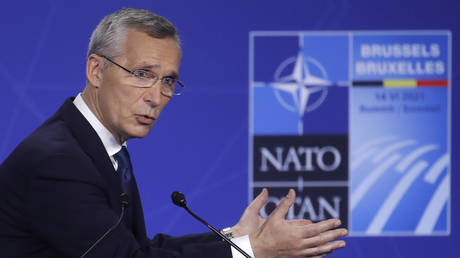 FILE PHOTO: NATO Secretary General Jens Stoltenberg speaks during a media conference in Brussels, June 14, 2021