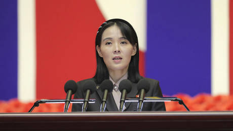 FILE PHOTO: Kim Yo Jong delivers a speech during an event in Pyongyang, North Korea, August 10, 2022,