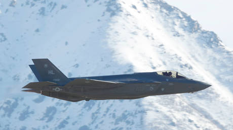 An F-35 fighter jet is shown during a March 2017 training flight near Hill Air Force Base in Ogden, Utah.
