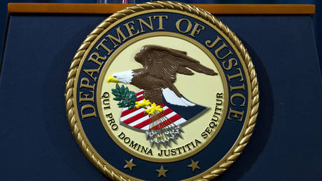 FILE PHOTO: The US Department of Justice seal is seen in Washington, DC.