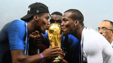 Happier times: Pogba and his family celebrated his 2018 World Cup win in Russia. © Mike Hewitt / FIFA via Getty Images