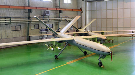 FILE PHOTO: A newly Iranian-made drone, 'Shahed 129' (Witness 129) being shown in Tehran. © HO / SEPAH NEWS / AFP