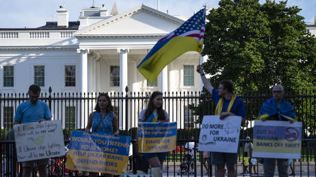 Pro-Ukrainian demonstrators outside the White House in Washington. © AFP / Sarah Silbiger