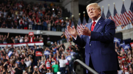 In this file photo, former US President Donald Trump speaks at a rally to support local candidates in Wilkes-Barre, Pennsylvania.