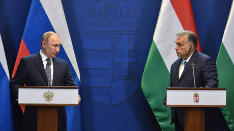 Hungarian Prime Minister Viktor Orban (R) and Russian President Vladimir Putin address a press conference. © AFP / Attila Kisbenedek