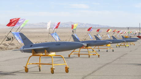 FILE PHOTO: Unmanned aerial vehicles (UAV) drill held by Iranian army in Semnan, Iran.