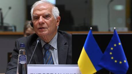 EU foreign policy chief Joseph Borrell attends a signing ceremony during a EU-Ukraine Association Council meeting in Brussels.