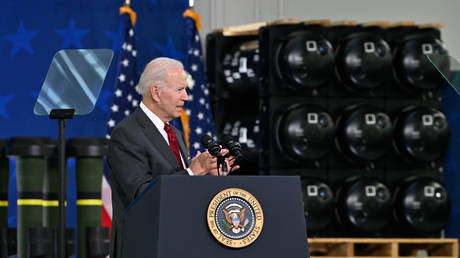 File photo: US President Joe Biden speaks at a Lockheed Martin factory in Alabama that produces Javelin anti-tank missiles, May 3, 2022.