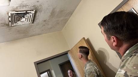 Senior enlisted leaders are shown inspecting barracks for mold infestations earlier this week at Fort Stewart in Georgia.
