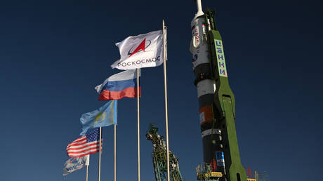 The rollout of a Soyuz-2.1a spacecraft in Baykonur, Kazakhstan on September 18, 2022.