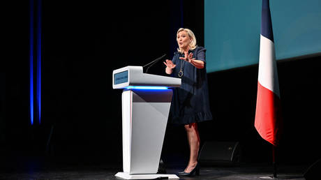 Marine Le Pen speaks in Adge, France, on September 18, 2022.