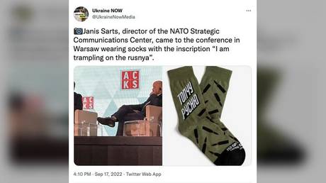 NATO official shows off anti-Russian socks