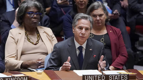 Tony Blinken speaks during a Security Council meeting on the situation in Ukraine at the United Nations headquarters in New York, September 22, 2022