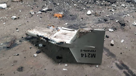 Undated photo by the Ukrainian military shows the remains of what Kiev called an Iranian Shahed drone