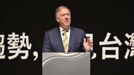 Former US Secretary of States Mike Pompeo speaks during the Global Taiwan Business Forum in Kaohsiung on September 27, 2022.