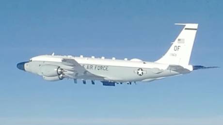 US Air Force Boeing RC-135 reconnaissance aircraft above the Black Sea.