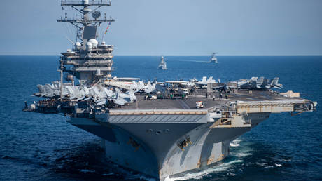 The US Navy’s nuclear-powered aircraft carrier USS Ronald Reagan off the coast of South Korea, September 29, 2022. © South Korean Defense Ministry / AFP