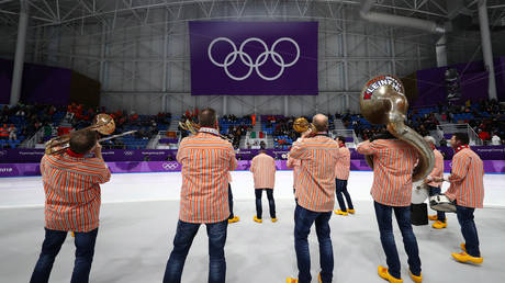 A band pictured at the 2018 Winter Olympics in South Korea.