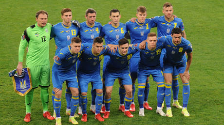 The Ukrainian team pictured before a 2022 World Cup qualifying match.