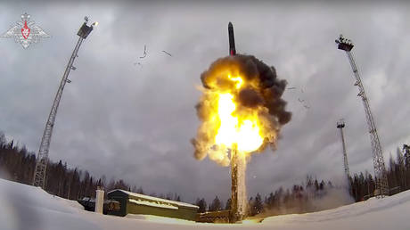 FILE PHOTO: A Yars intercontinental ballistic missile is launched from an air field during military drills in Russia, February 19, 2022