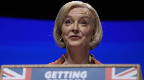 Liz Truss makes a speech at the Conservative Party conference at the ICC in Birmingham, England, October 5, 2022
