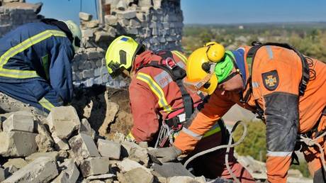 FILE PHOTO. Ukrainian rescue workers at work