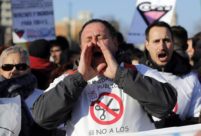 Public workers, small political parties and non-profit organisations stage a protest against government austerity on February 23, 2013 in Madrid. (AFP Photo / Cesar Manso)